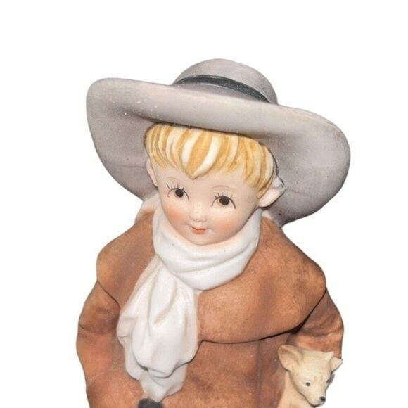 Lefton Vintage 1950s Porcelain Hand-painted Figurine Boy in Coat & Hat w/ Dog - Picture 7 of 14
